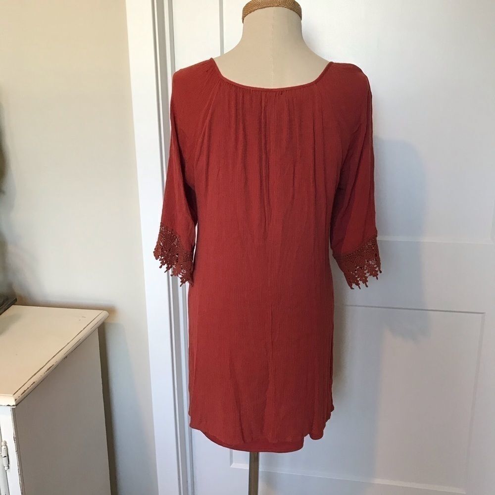 Naïf BOHO Crepe Lace Tie V-Neck Shift Mini Dress Large - Picture 4 of 8